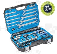Set bitova i nasadnih nastavaka s račnom (85 kom), 1/4" + 1/2" + 72T + CrV